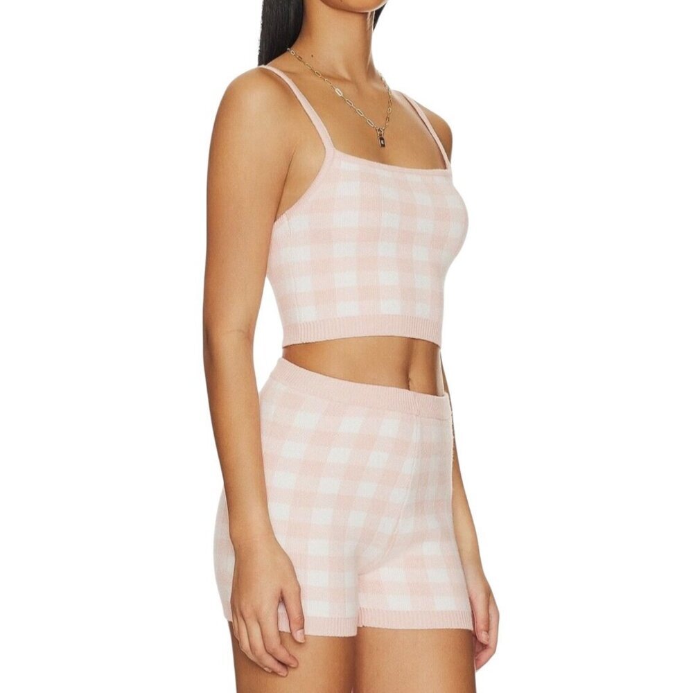 L*Space Size M Francie Short Pink White Gingham Knit Ribbed High Rise NEW NWT - Picture 10 of 13